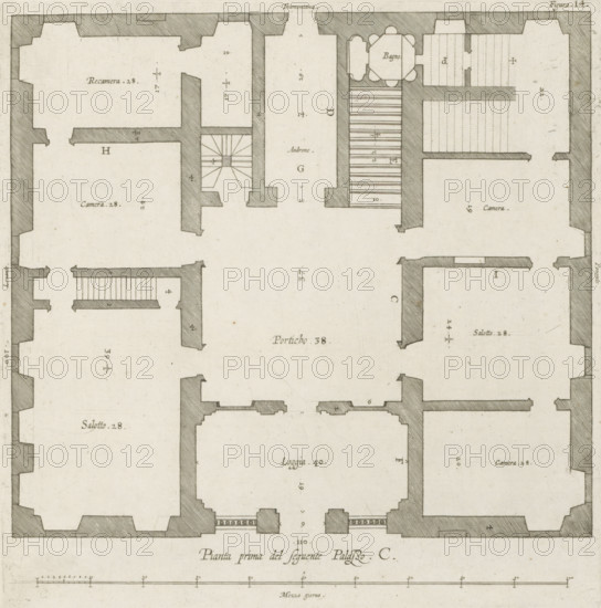 Pianta prima del seguente Palazzo. C., Floor plan of the ground floor of the Villa Spinola di San