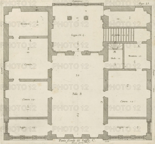 Pianta seconda del Palazzo. C., Floor plan of the first floor of the Villa Spinola di San Pietro in