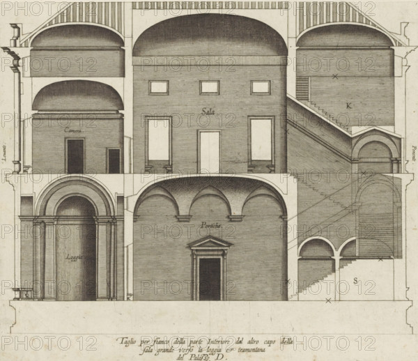 Taglio per fianco della parte interiore dal altro capo della, sala grande verso la loggia et