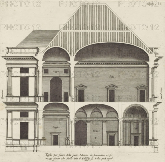 Longitudinal section of the villa Pallavicino delle Peschiere in Genoa, Taglio per fianco della