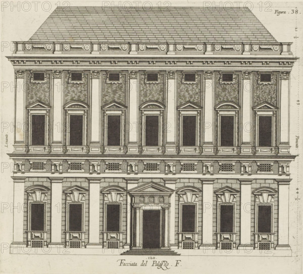 Facciata del Palazzo. F, Elevation of the façade of the Palazzo Spinola in Genoa, print, album