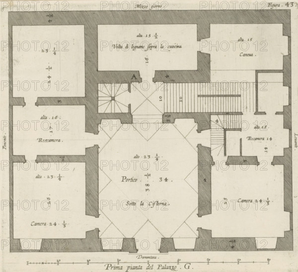 Floor plan of the ground floor of the Palazzo Interiano Pallavicini in Genoa, Prima pianta del