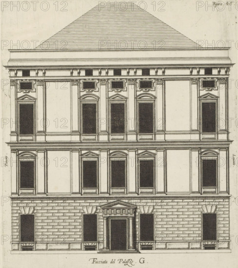 Elevation of the façade of the Palazzo Interiano Pallavicini in Genoa, Facciata del Palazzo. G,