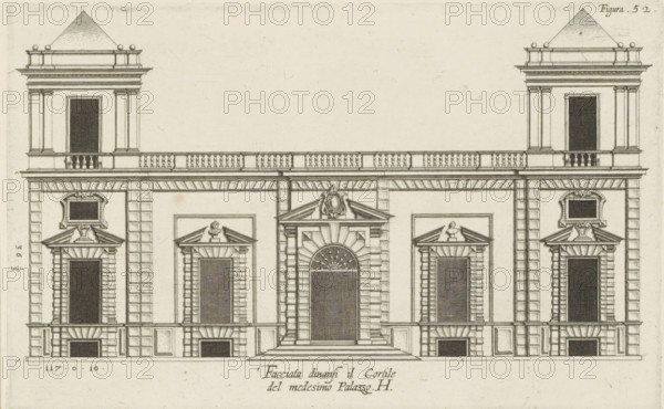 Elevation of the façade on the street side of the Villa Grimaldi-Sauli in Genoa, Facciata dinansi