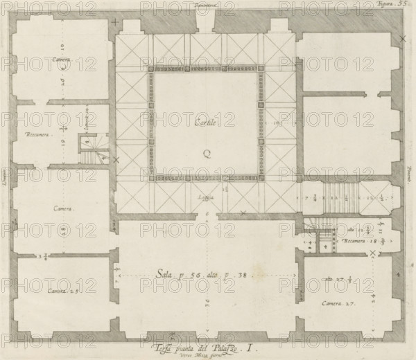 Terza pianta del Palazzo. I, Floor plan of the first floor of the Palazzo Rostan Raggio in Genoa,