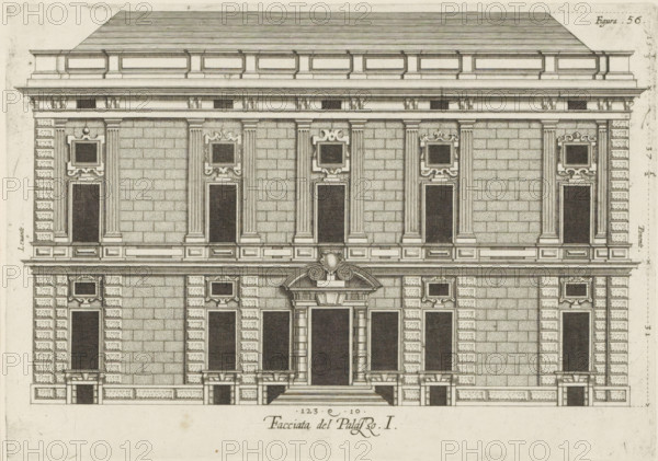 Elevation of the façade of the Palazzo Rostan Raggio in Genoa, Facciata del Palazzo. I, print,