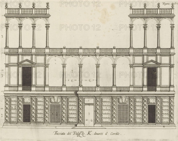 Facciata del Palazzo. K. dinansi il cortile, Rising of the facade on the street side of the Palazzo