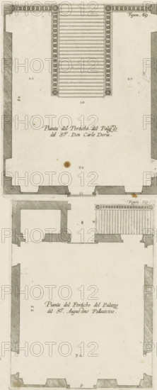 Porfilo della scala del Palazzo. B., Alsato della loggia del Palazzo. B, Elevation of the stairwell
