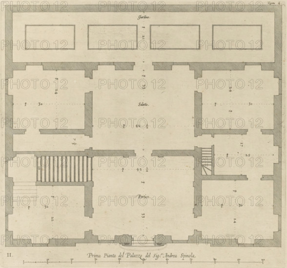 Floor plan of the ground floor of the Palazzo Gambaro in Genoa, Prima pianta del Palazzo del sigr.