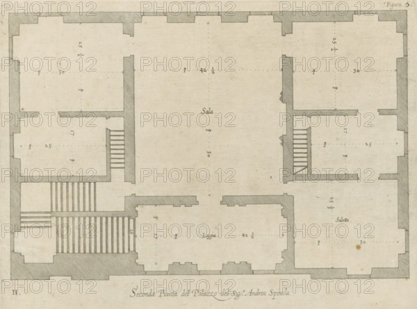 Floor plan of the first floor of the Palazzo Gambaro in Genoa, Seconda pianta del Palazzo del sigr.