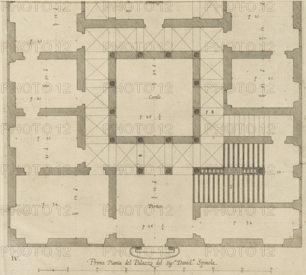 Plan of the ground floor of the Palazzo Nicolò Spinola di Luccoli in Genoa, Prima pianta del