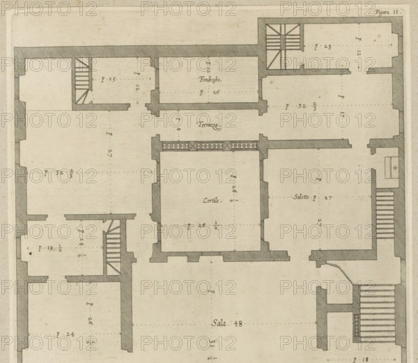 Plan of the first floor of the Palazzo Nicolò Spinola di Luccoli in Genoa, Pianta seconda del
