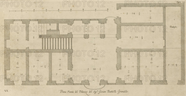 Great pianta del Palazzo del sigr. Giovan Battista Grimaldo, Plan of the ground floor of the