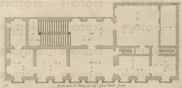 Plan of the first floor of the Palazzo Gio Battista Grimaldi in Genoa, Seconda pianta del Palazzo