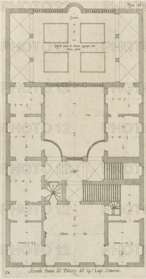 Plan of the first floor of the Palazzo Podestà in Genoa, Seconda pianta del Palazzo del sigr. Luigi
