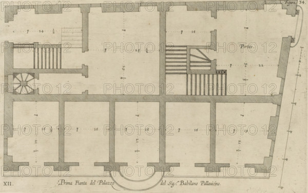 Prima pianta del Palazzo del sigr. Babilano Pallavicino, Plan of the ground floor of the Palazzo