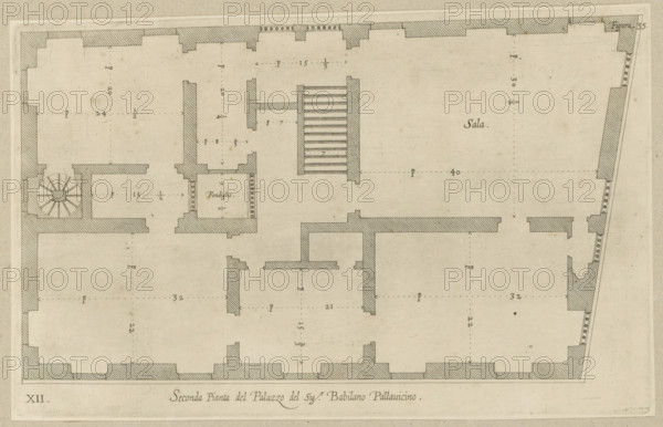 Second floor plan of the Palazzo of Sir Babilano Pallavicino, Floor plan of the first floor of the
