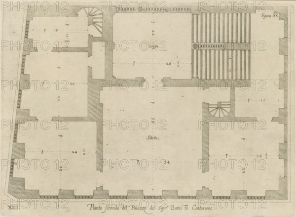 Plan of the first floor of the Palazzo Gio Battista Centurione in Genoa, Prima seconda del Palazzo