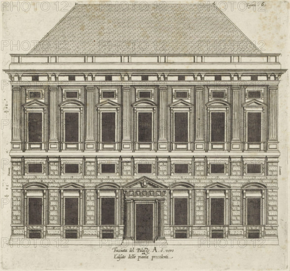 Elevation of the facade of the Palazzo Carrega-Cataldi in Genoa, Facciata del Palazzo. A. ò vero