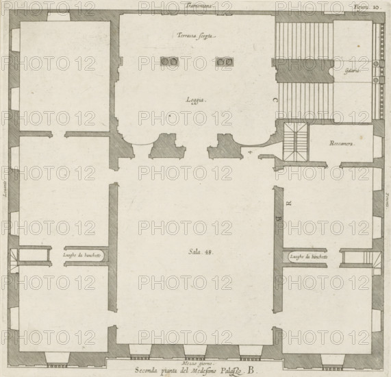 Plan of the first floor of the Villa Giustiniani-Cambiaso in Genoa, Seconda pianta del Medesimo