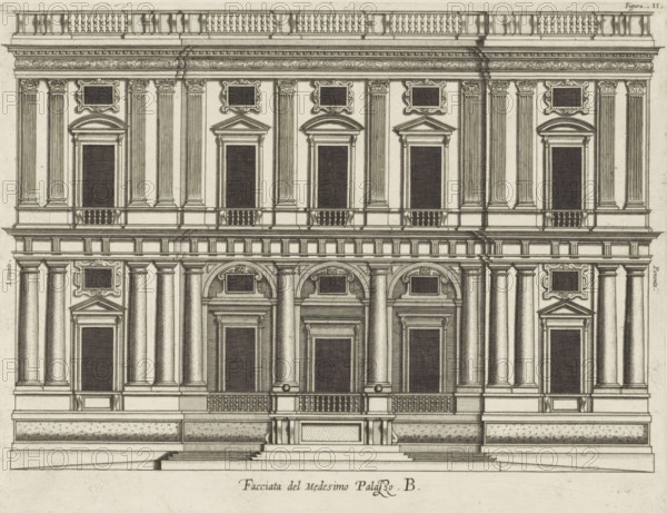 Facciata del Medisimo Palazzo. B., Uprising of the facade of the Villa Giustiniani-Cambiaso in