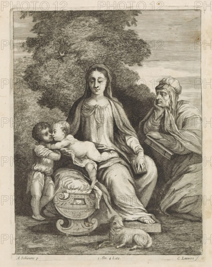 Mary with the Christ Child, the young John the Baptist and St. Elizabeth, print, album page, The