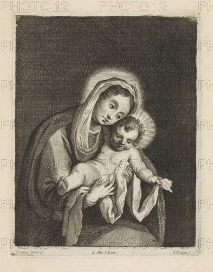 Mary with the Christ Child, print, album page, This print is part of an album., printmaker: Jan van
