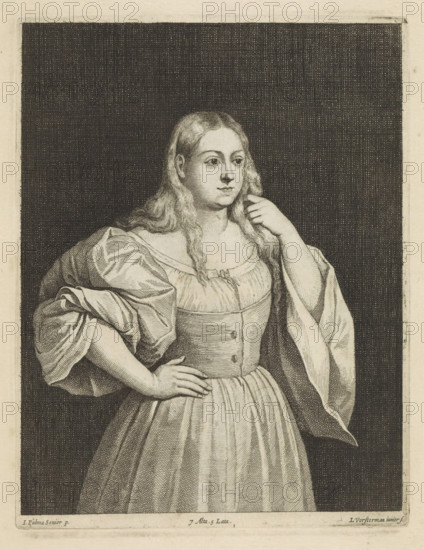 Portrait of an unknown young woman, print, album page, Possibly Venetian. She is holding her hair
