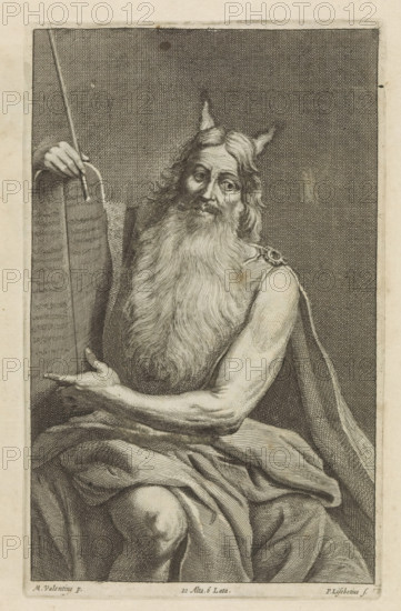 Moses with the Tablets of the Law, print, album page, This print is part of an album., printmaker: