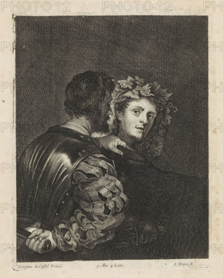 The Murderer (Il Bravo), print, album page, An armed man grabs his victim by the shoulder, while