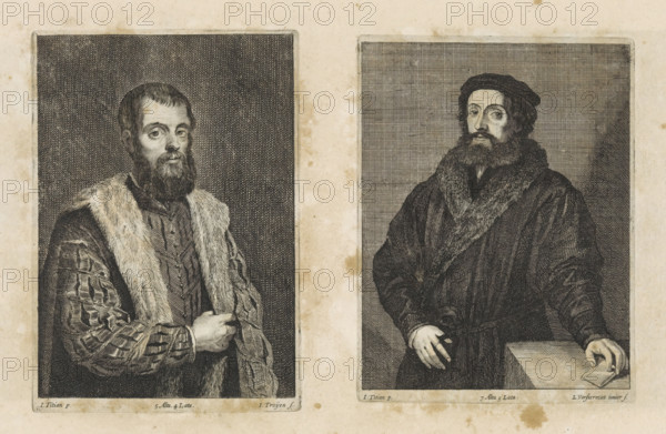 Portrait of an unknown man, print, album page, He is wearing a fur-trimmed cloak. This print is