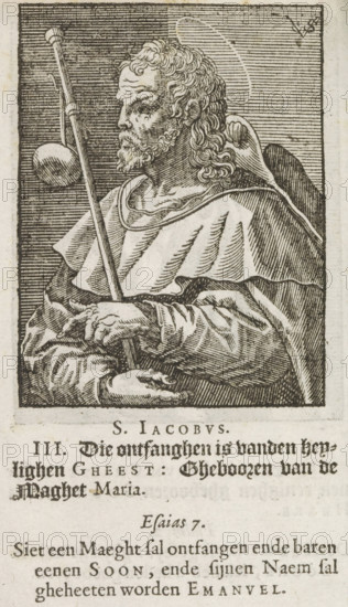 S. Jacobus, Apostle James the Greater, Christ, Mary and the twelve apostles, print, album page,