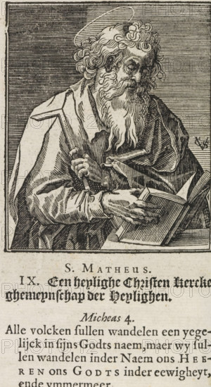 S. Matthew, Apostle Matthew, Christ, Mary and the twelve apostles, print, album page, book