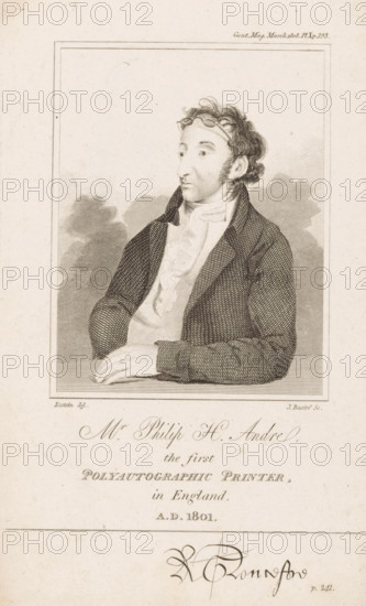 Mr. Philip H. Andre the first polyautographic printer, in England ad 1801., Portrait of Philip H.