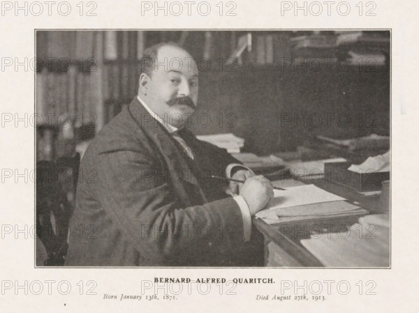 Bernard Alfred Quaritch, Portrait of bookseller Bernard Alfred Quaritch behind his desk, print,