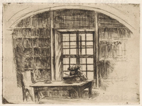 Beim Thorastudium, Torah study in Mukacheve, print, A Jewish man with a fur hat sits at a table in