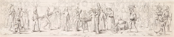 Crowd on a pier in Naples, Molo, Panorama with scenes from daily life in Naples, Panorama delle
