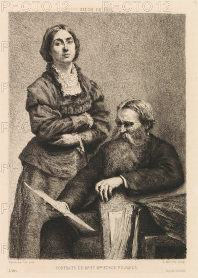 Portraits de Mr et Mme Edwin Edwards, Portrait of artist Edwin Edwards with his wife, illustration,