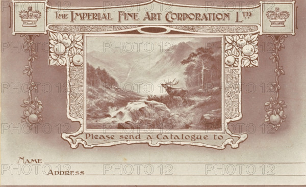 Order card from The Imperial Art Corporation, print, photograph, postcard, Painting of a deer in a