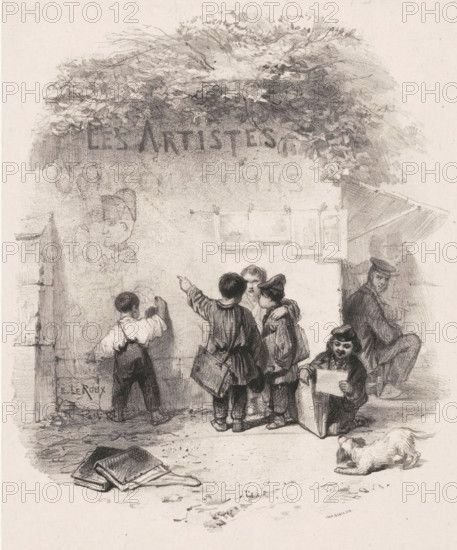 Children in front of a wall, Les Artistes, Souvenirs d'Artistes, print, Series number, 460, Five