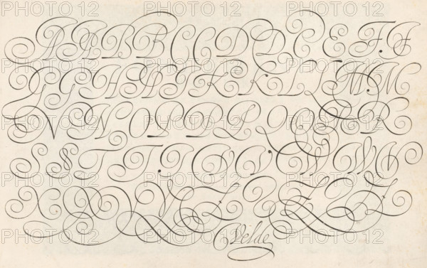 Writing example: the alphabet in five lines of capitals, Spieghel der schrijfkonste, Thrésor