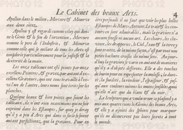 Text sheet with explanation of the prints, p. 4, Explication du desséin general, album page, text