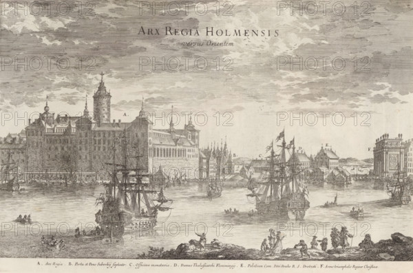 Arx Regia Holmensis versus Orientem, View of Tre Kronor Castle in Stockholm, Suecia Antiqua et
