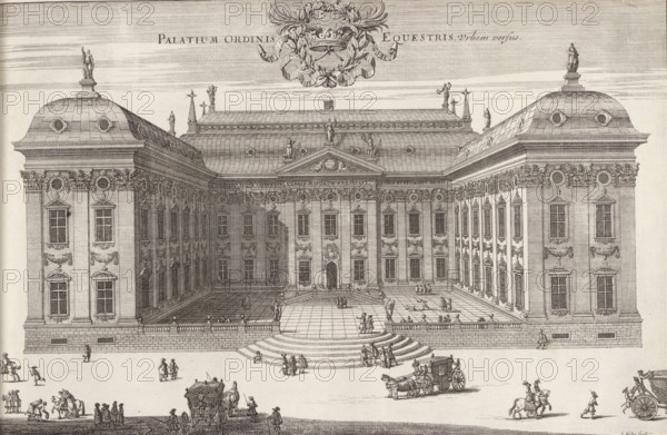 Riddarhuset on the city side, Palatium Ordinis Equestris urbem versus, Suecia Antiqua et Hodierna,