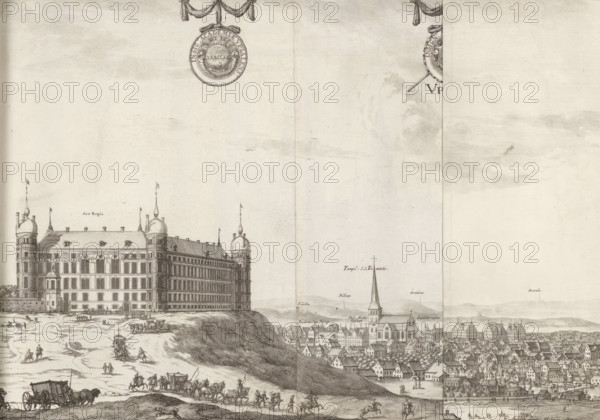 View of Uppsala, Uppsala, Suecia Antiqua et Hodierna, print, album page, View of Uppsala. On the