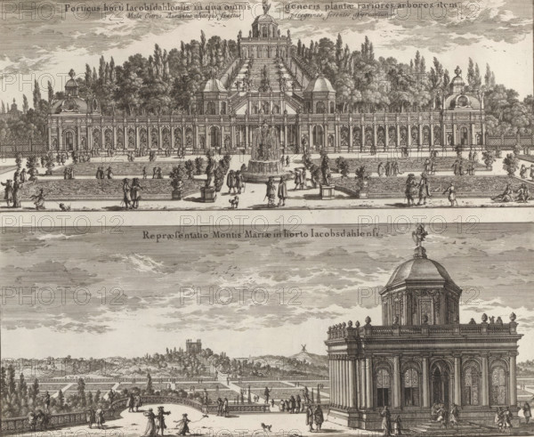 Orangery and the pavilion under and on the Mariaberg in the park at Ulriksdal Castle, Porticus