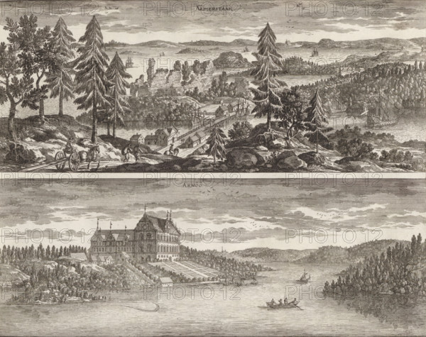 Almarestääk, Arnöö, View of the ruins of Almarestäkets Castle and the bishop's house Arnö, Suecia
