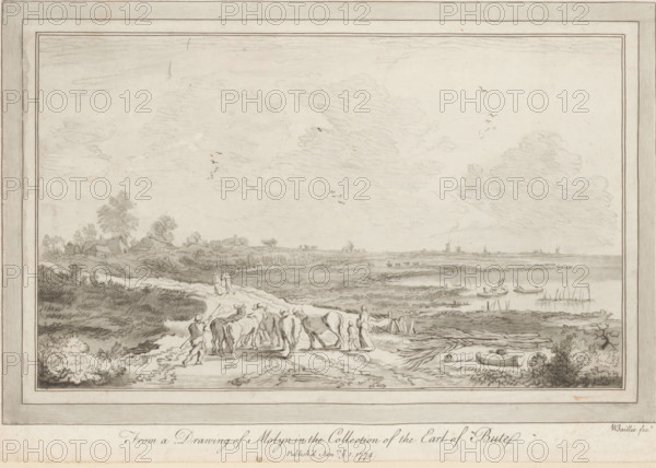 Landscape with herd of oxen, print, album page, printmaker: William Baillie, after drawing by