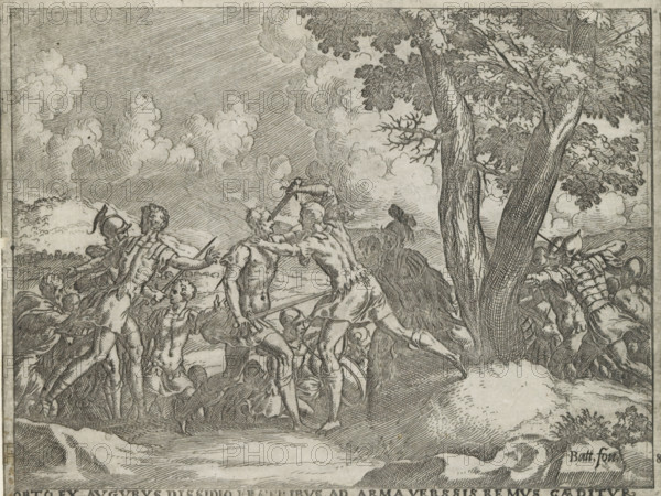 Romulus and Remus fighting, Orto ex Augurs, Remus Caeditur, Life of Romulus and Remus, print, album