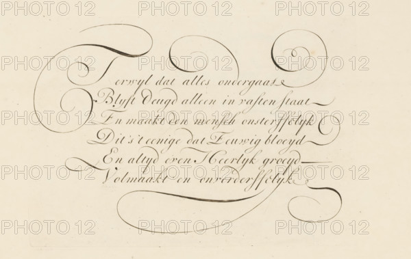 Writing example: While everything undergoes, print, album page, ornamental print, printmaker: